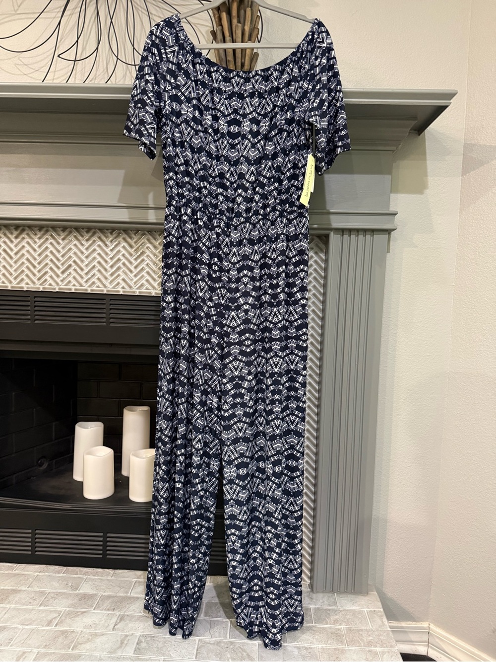 Tacera Navy and White Patterned Maxi Jumpsuit